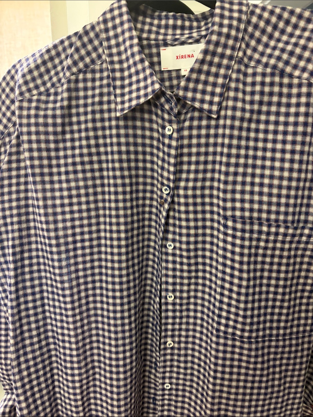XiRENA Blue and White Gingham Button-Down Shirt